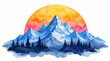 © Silva - Watercolor mountain landscape with vibrant sunset in the background