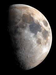 Wall Mural - Detailed close up of the Moon showing craters and maria in a waxing gibbous phase against a black sky