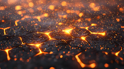 Wall Mural - Abstract Lava Flow Texture With Glowing Hexagons