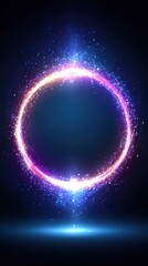 Wall Mural - glowing circle frame with sparkles on dark blue background abstract style graphic design element