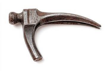 Close-up of a weathered, claw hammer, isolated on white.  Shows the tool's age and use.