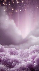 Wall Mural - dreamy lavender clouds and sparkling stars abstract vertical background celestial fantasy style