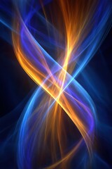 Wall Mural - abstract fractal art with intersecting blue and orange light streams on dark background digital illu