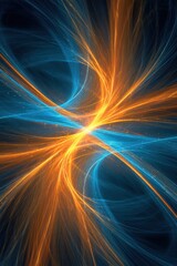 Wall Mural - abstract fractal art featuring vibrant orange and blue light streaks on a dark background creating a
