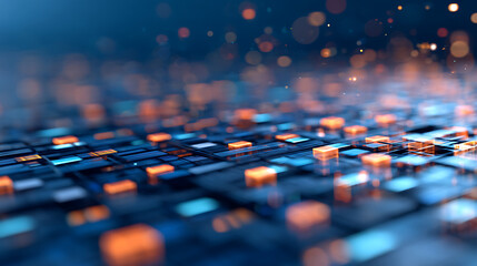 Abstract wide blue digital grid wallpaper blurry business interface. Technology, communication, connection, web and science concept. 3D Rendering. 66881597 1
