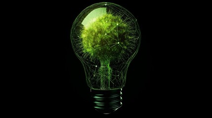Wall Mural - green light bulb with a glowing bokeh background