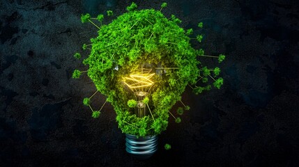 Wall Mural - green light bulb with a glowing bokeh background