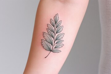 a minimalist tattoo design of a fine-line maple leaf