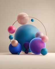 Wall Mural - abstract still life with spheres and circle frame in pastel colors studio shot minimalist compositio