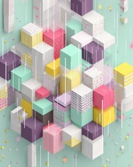 Wall Mural - abstract pastel cubes composition isometric view digital art geometric arrangement modern design cre