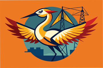Leinwandbilder - Stylized bird illustration with vibrant colors featuring industrial elements in the background showcasing creativity and modern design