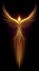 Wall Mural - golden phoenix rising abstract illustration on black background digital art graphic design