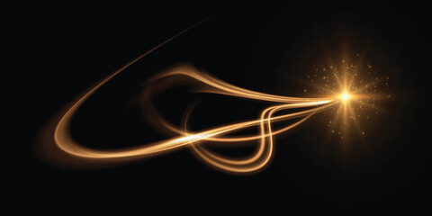 Poster - Curved golden light trail with soft glow. Smooth swirling vortex for energy effects, magic spells, glowing waves or sci-fi interfaces.