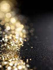Wall Mural - golden glitter bokeh on black surface close up abstract detail shot for luxury celebration or festiv