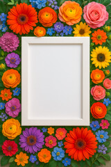 Poster - Colorful floral arrangement with a blank frame ready for personalization in spring