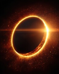Wall Mural - solar eclipse digital art illustration with golden light effect and lens flare on dark background