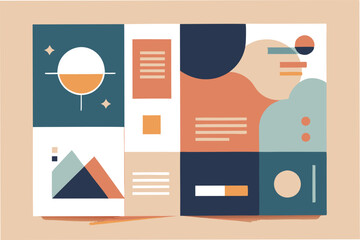 Aufkleber - Colorful vector illustration of a business document featuring graphs and diagrams on a teal background