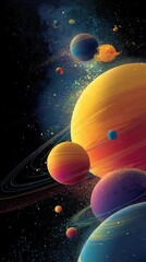 Wall Mural - Colorful depiction of planets and stars in outer space