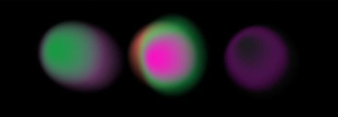 Aufkleber - Vector illustration features colorful aura gradient blobs with soft neon glow, on a black background. Trendy holographic gradient style is widely popular for modern 2025 designs.