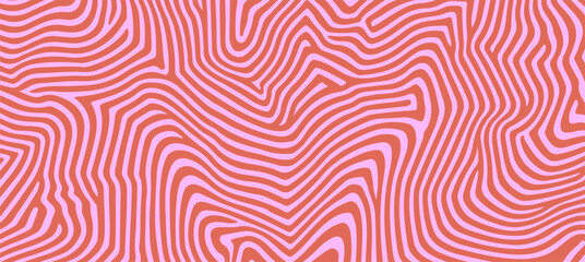 Aufkleber - Bold abstract vector pattern with wavy, organic stripes in pink and terracotta. This groovy, retro-inspired style is popular in trendy backgrounds, wall art, and modern dopamine decor.
