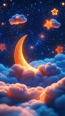 Wall Mural - Crescent Moon and Stars in a Night Sky
