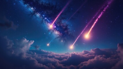 Wall Mural - a panoramic view of the night sky filled with stars, nebulae, and galaxies on a dark background.