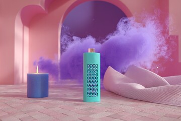 Wall Mural - colorful smoke and candlelight create an artistic atmosphere in a minimalist setting