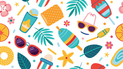 summer beach elements pattern sunglasses flip flops ice cream.