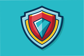 Leinwandbilder - Stylized vector illustration of a colorful shield design featuring a central diamond shape against a vibrant blue background