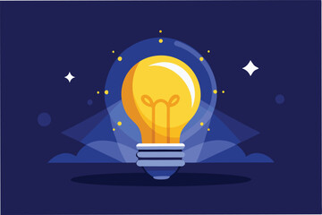 Aufkleber - Creative light bulb vector illustration symbolizing innovative ideas and inspiration with a starry background and vibrant colors