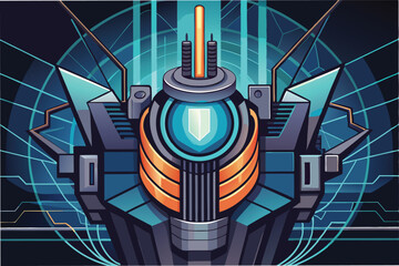 Poster - Futuristic vector illustration of a robotic structure with glowing elements and intricate geometric patterns set against a high-tech digital background