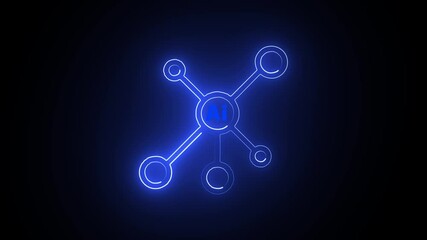Wall Mural -  A Network Evolving in blue Light. AI Networks in blue Neon Animation. 