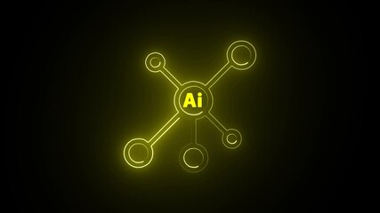 Wall Mural - yellow neon ai network symbol. The Glow of Thought: AI Networks in Neon. The Glow of Thought: AI Networks in Neon. 