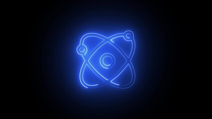 Wall Mural - Atomic Revolution: A Glowing Orbit in Motion. Neon Atom Circles: The Rotation of Energy. Icy atom circle magic shiny rotation around the core on a black background. 