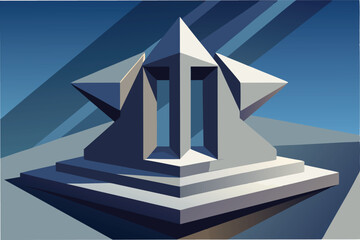 Poster - Vector illustration of an abstract geometric monument with sharp angles and a minimalist design against a clear blue background