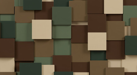 Abstract Background of Colorful Brown Beige and Green 3D Cubes, modern geometric pattern