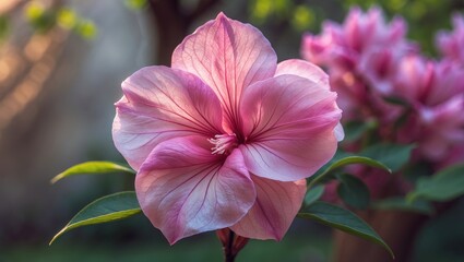Wall Mural - a vivid pink azalea flower unfolds in elegant charm, its soft, wavy petals spreading like silk. dark