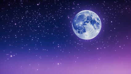 Wall Mural - gorgeous full moon accompanied by a starry night sky in purple and blue hues