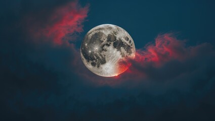 Wall Mural - understanding the blood moon in the evening sky featuring a full moon behind clouds.