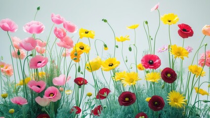Wall Mural - studio photograph of various colorful flowers isolated on a background. flowering garden blooms.