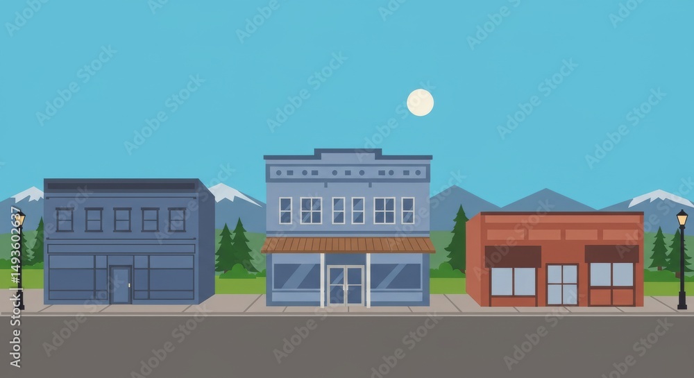 Cartoon Empty City Street at Daytime – Animated Urban Background with ...