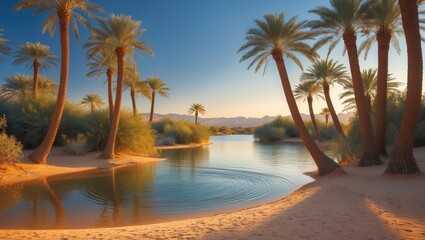 Wall Mural - Stunning desert lake and oasis featuring palm trees