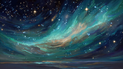 Wall Mural - galaxy nebula background with crystal mountain silhouette, cosmic landscape