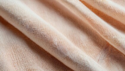 Fototapete - close-up of soft peach beige woven fabric texture with gentle folds and natural fibers for textile background, web design element, minimalist print media, or branding surface mockup

