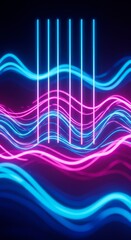 Wall Mural - Vibrant Wavescape: Energy and Light - Futuristic art symbolizing energy, technology, flow, innovation, and the cosmos. Glowing neon waves and streaks create a dynamic scene