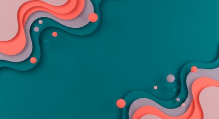 Wall Mural - abstract paper cut design background - teal background with layered pink, coral, and gray paper cut 