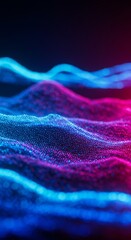 Wall Mural - Abstract Neon Wave Background - Vibrant blue and pink neon waves create a dynamic, abstract background ideal for tech, music, or design projects