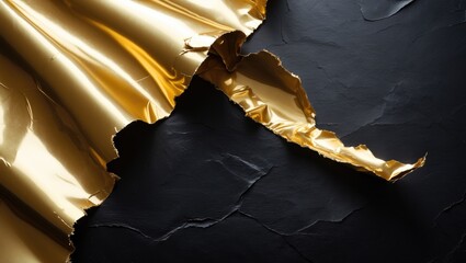 Wall Mural - black background featuring ripped gold paper for your design background, presentation background