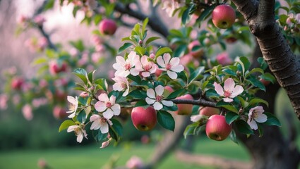 Wall Mural - beautiful garden featuring a close-up of a blooming apple tree. concept.