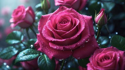 Wall Mural - water droplet on red rose flower